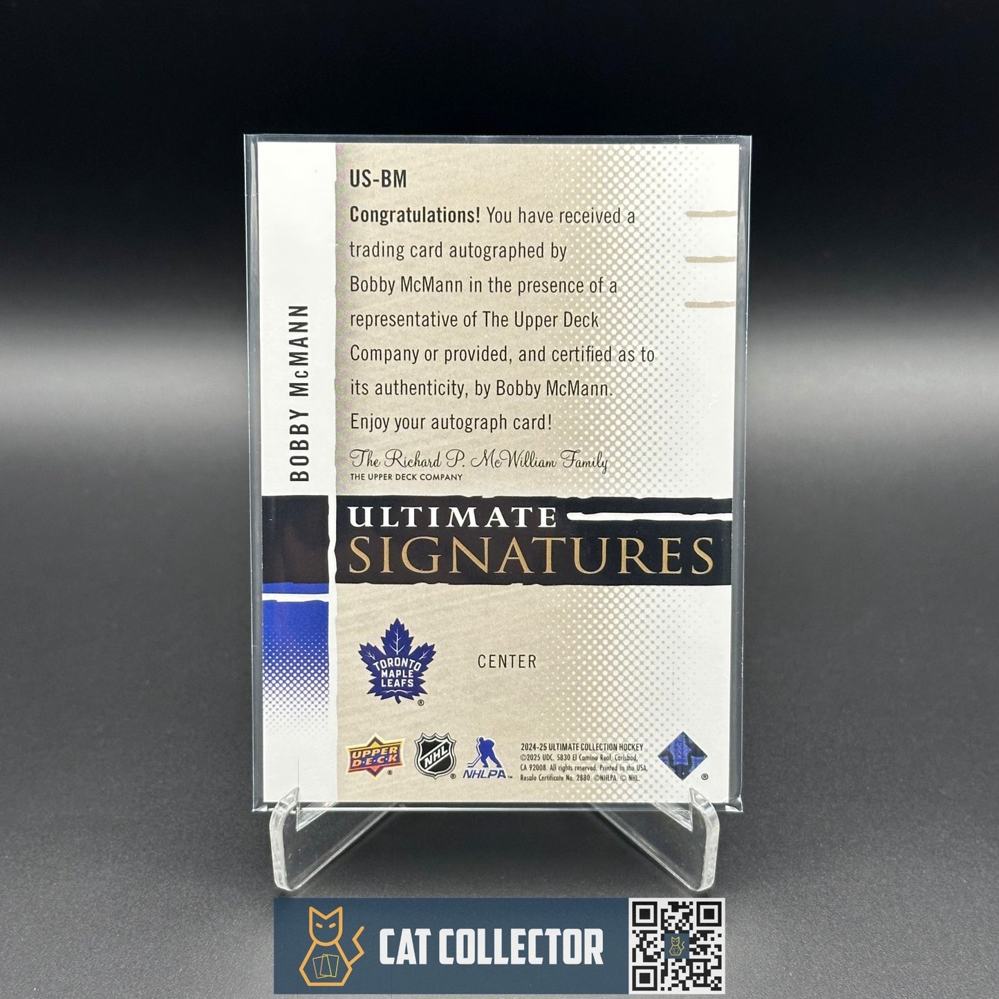 2024-25 UD Ultimate Collection BOBBY MCMANN #US-BM Ultimate Signatures Auto