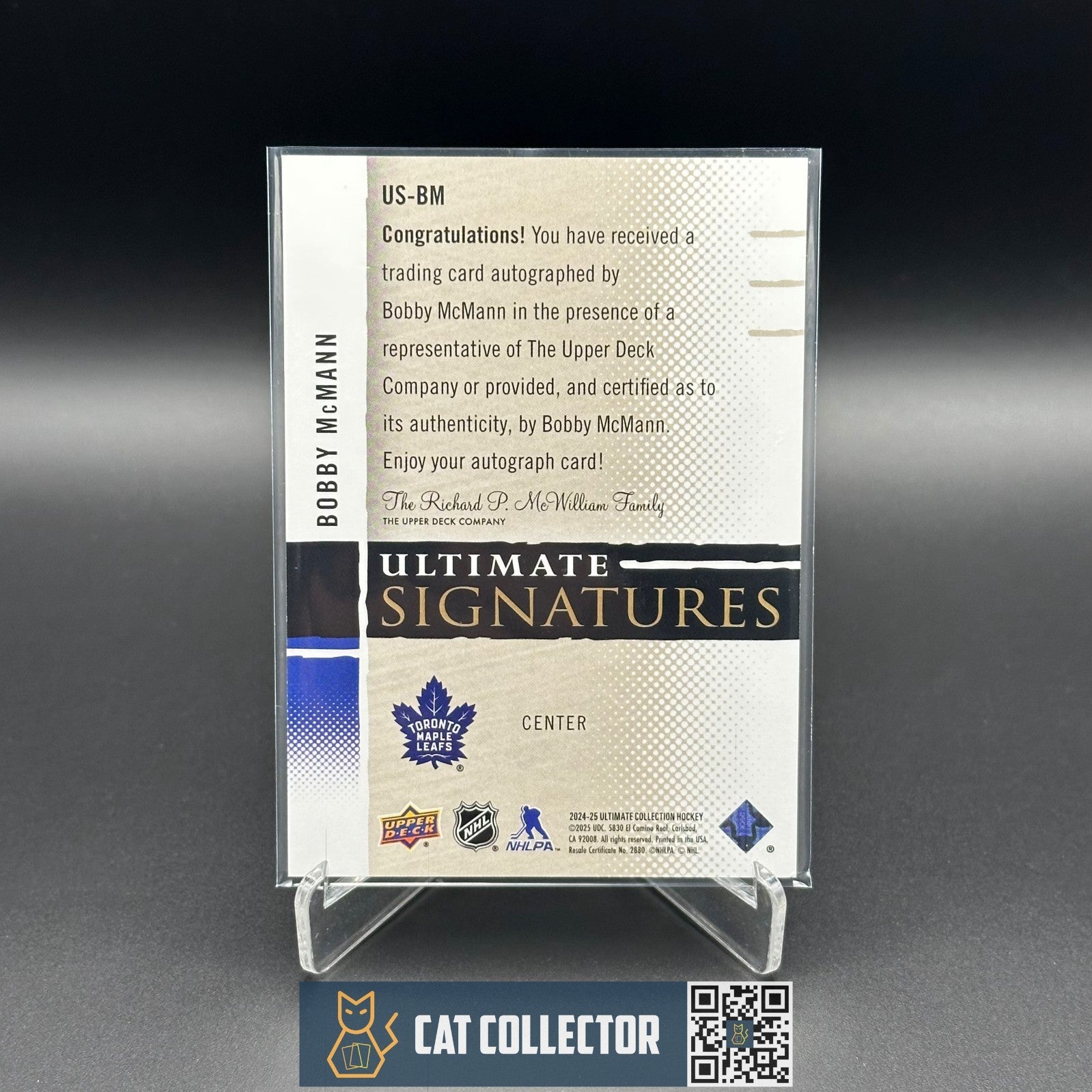 2024-25 UD Ultimate Collection BOBBY MCMANN #US-BM Ultimate Signatures Auto