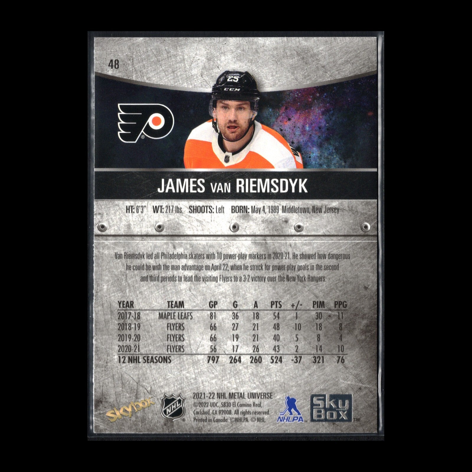 2021-22 SkyBox Metal Universe JAMES VAN RIEMSDYK #48 Blue spectrum