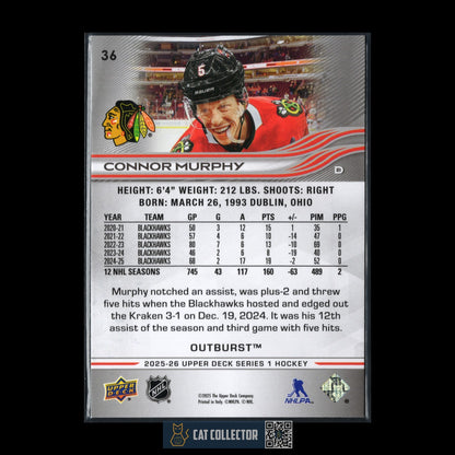 2025-26 UD Series 1 CONNOR MURPHY #36 Outburst - Chicago Blackhawks