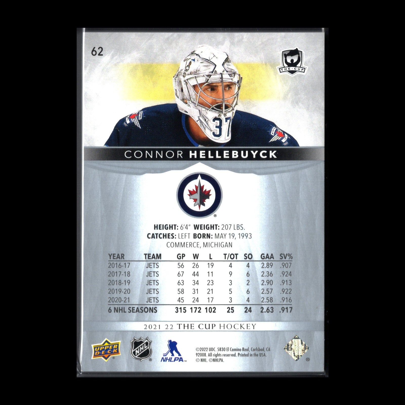 2021-22 Upper Deck The Cup CONNOR HELLEBUYCK #62  155/249 - Winnipeg Jets