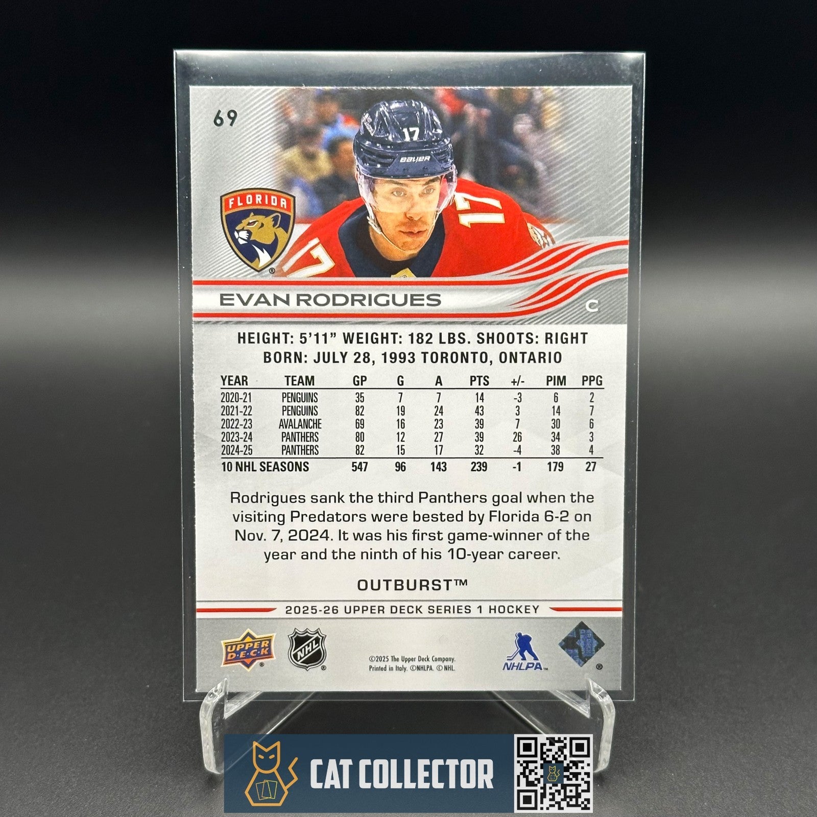 2025-26 UD Series 1 EVAN RODRIGUEZ #69 Outburst - Florida Panthers