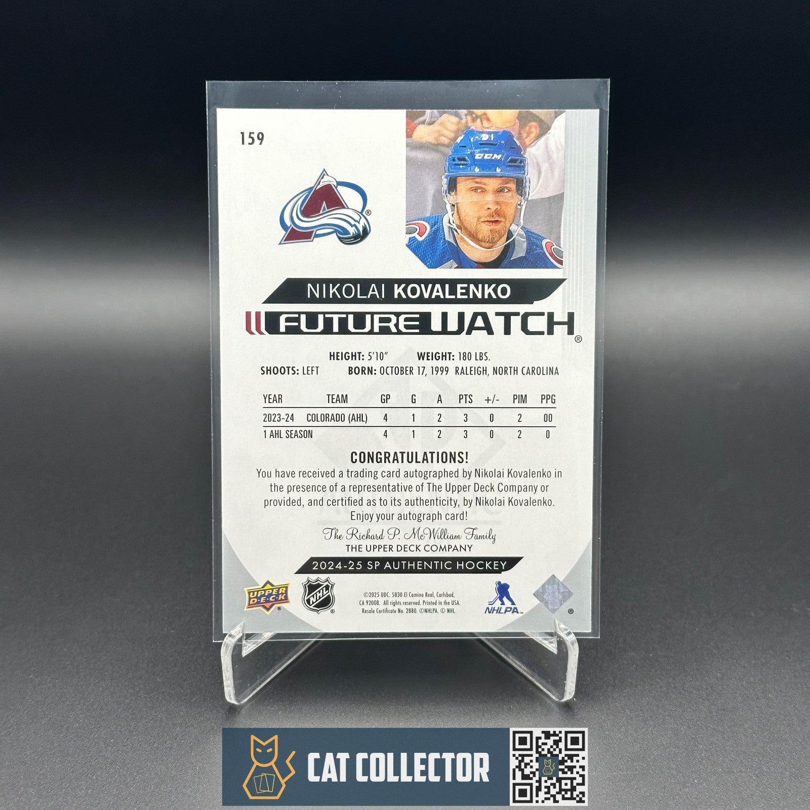 2024-25 UD SP Authentic NIKOLAI KOVALENKO #159 Future Watch Auto /999