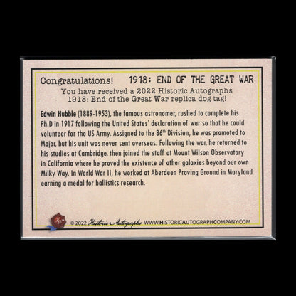 2022 HA 1918: End of the Great War EDWIN HUBBLE # Replica dog tag Limited to 49
