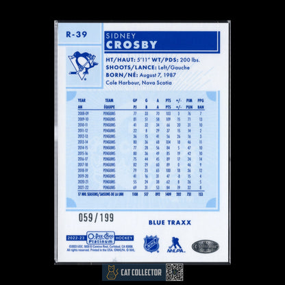 2022-23 O-Pee-Chee Platinum SIDNEY CROSBY #R-39 Blue Traxx /199 SP