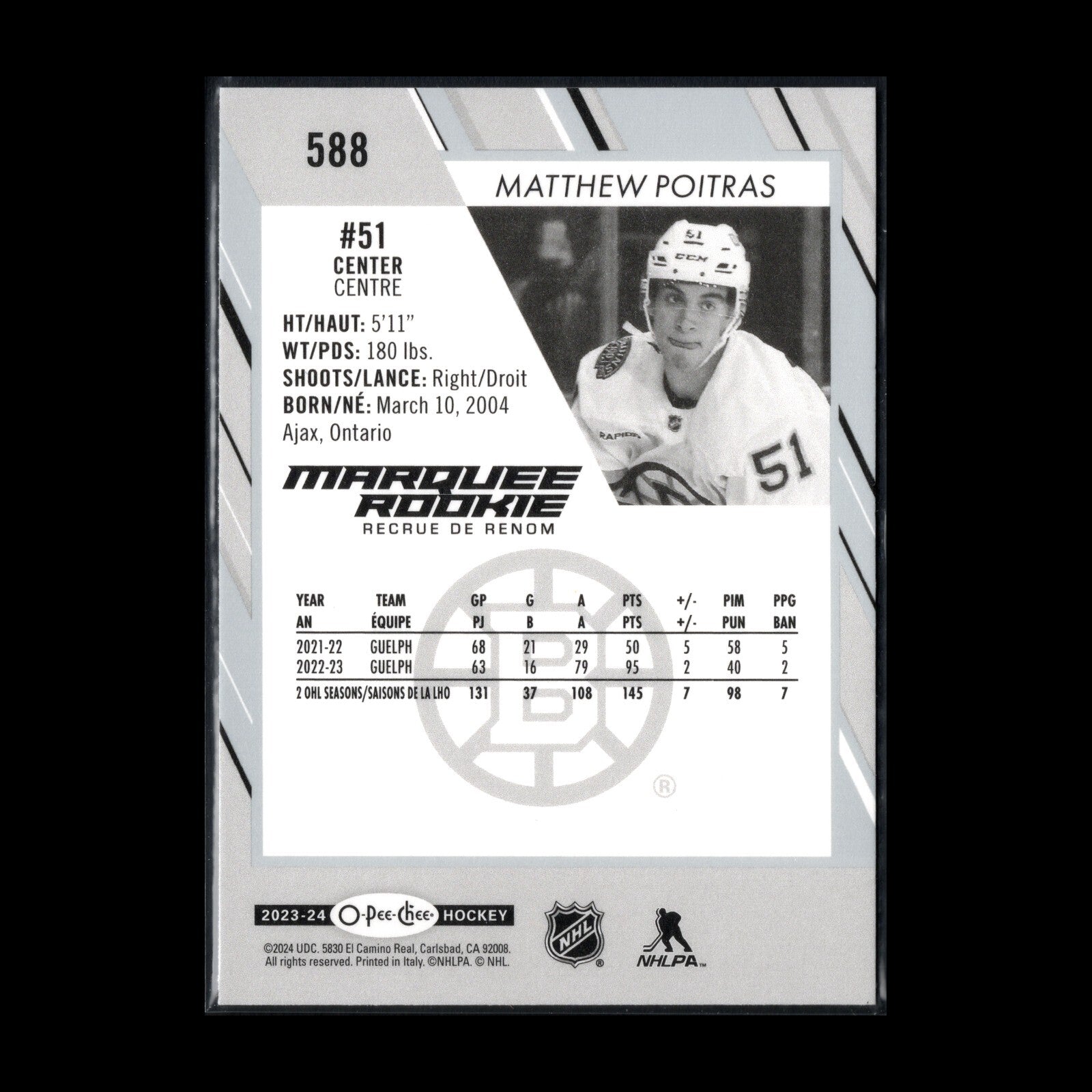 2023-24 O-Pee-Chee MATTHEW POITRAS #588 Marquee rookie RC - Boston Bruins