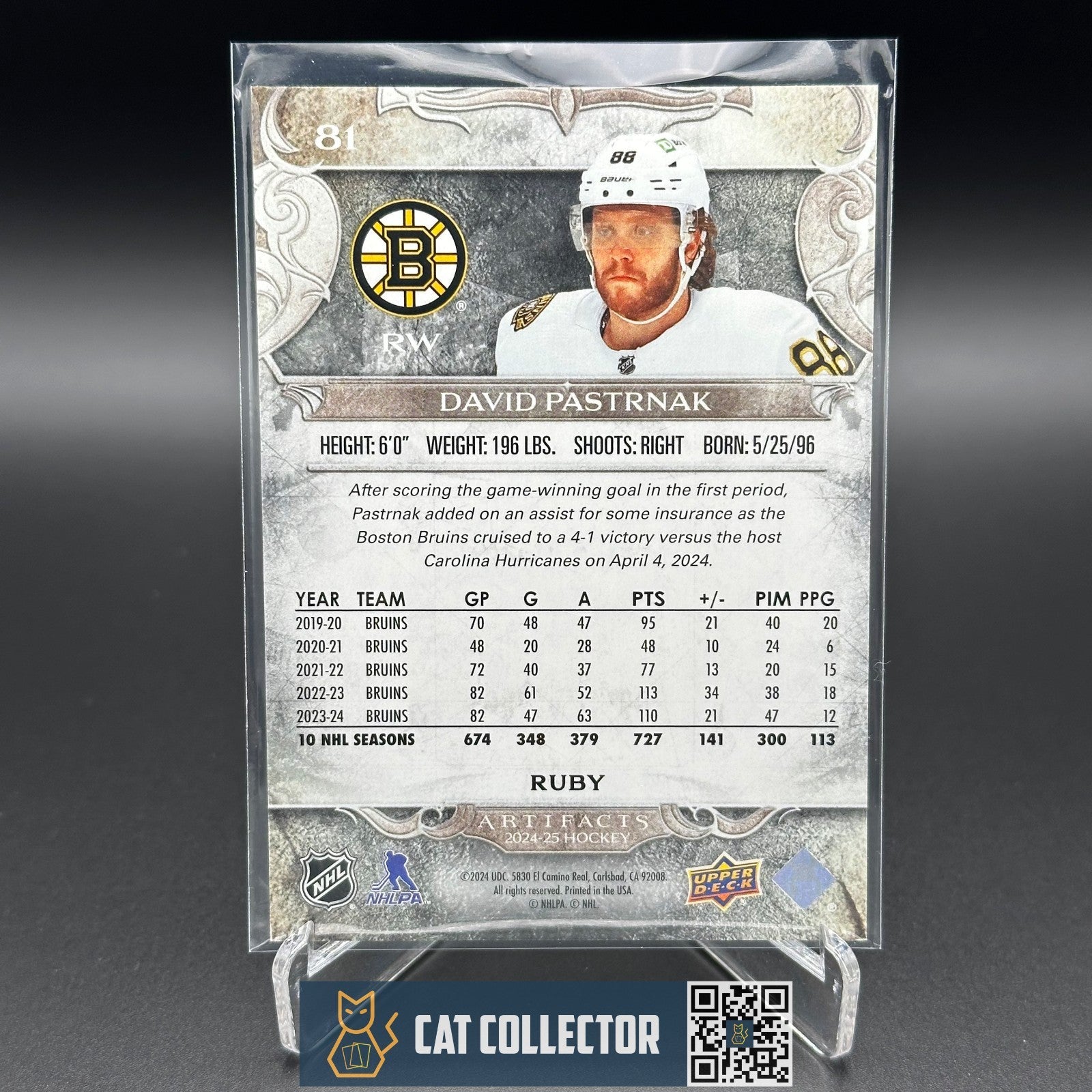 2024-25 UD Artifacts DAVID PASTRNAK #81 Ruby /499 - Boston Bruins
