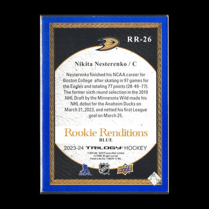 2023-24 UD Trilogy NIKITA NESTERENKO #RR-26 Rookie Renditions Blue /499