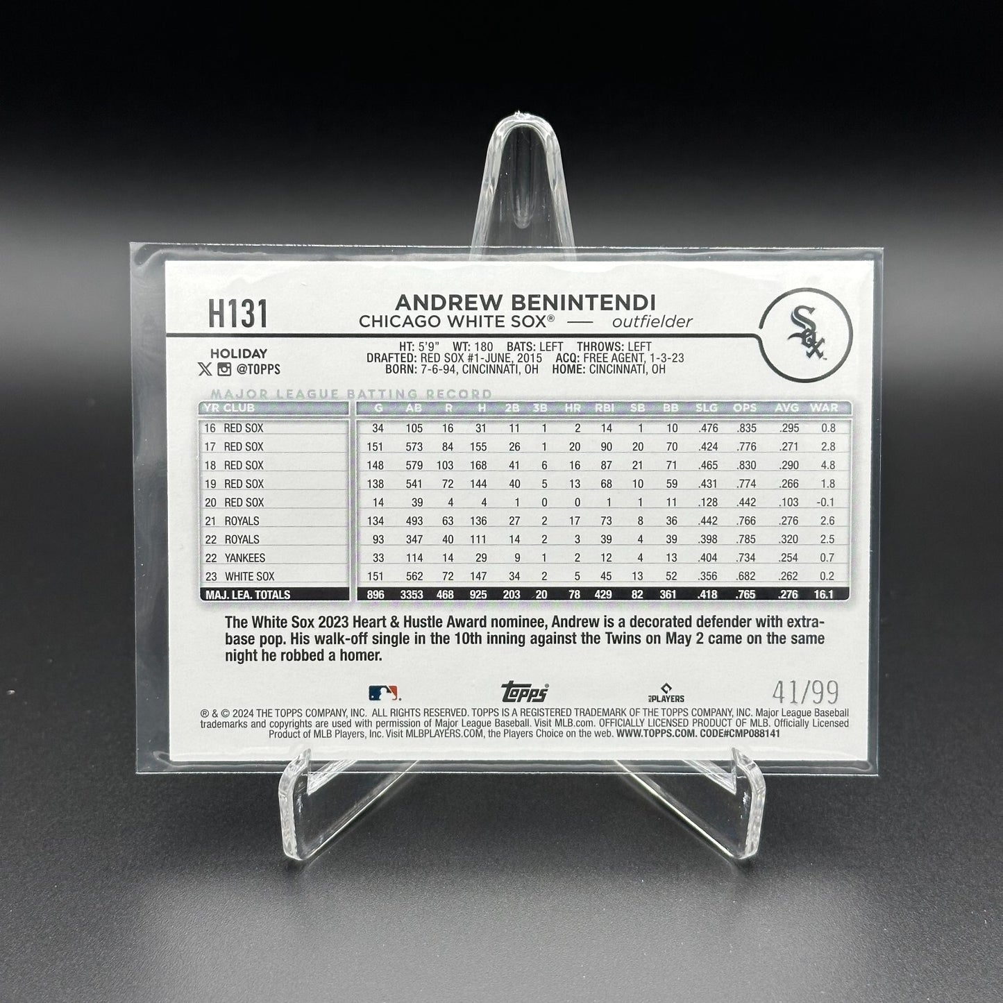 2024 Topps Holiday ANDREW BENINTENDI #H131 Purple Metallic Holiday Tree 41/99