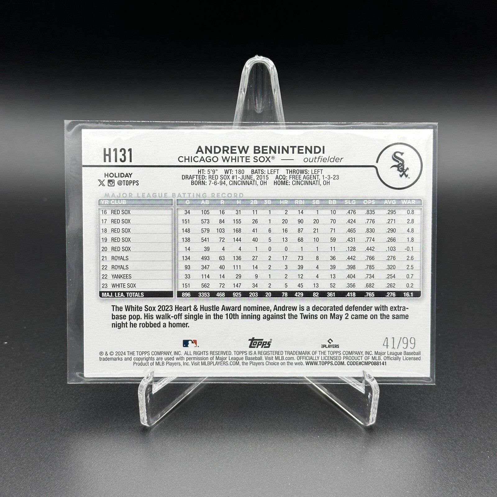 2024 Topps Holiday ANDREW BENINTENDI #H131 Purple Metallic Holiday Tree 41/99