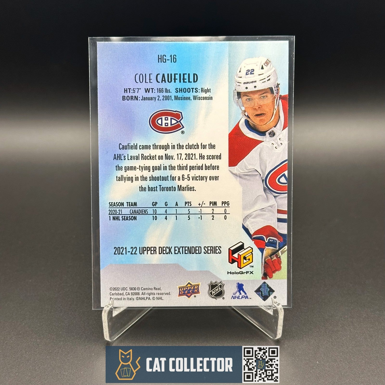 2021-22 UD Extended series COLE CAUFIELD #HG-16 HoloGrFX RC