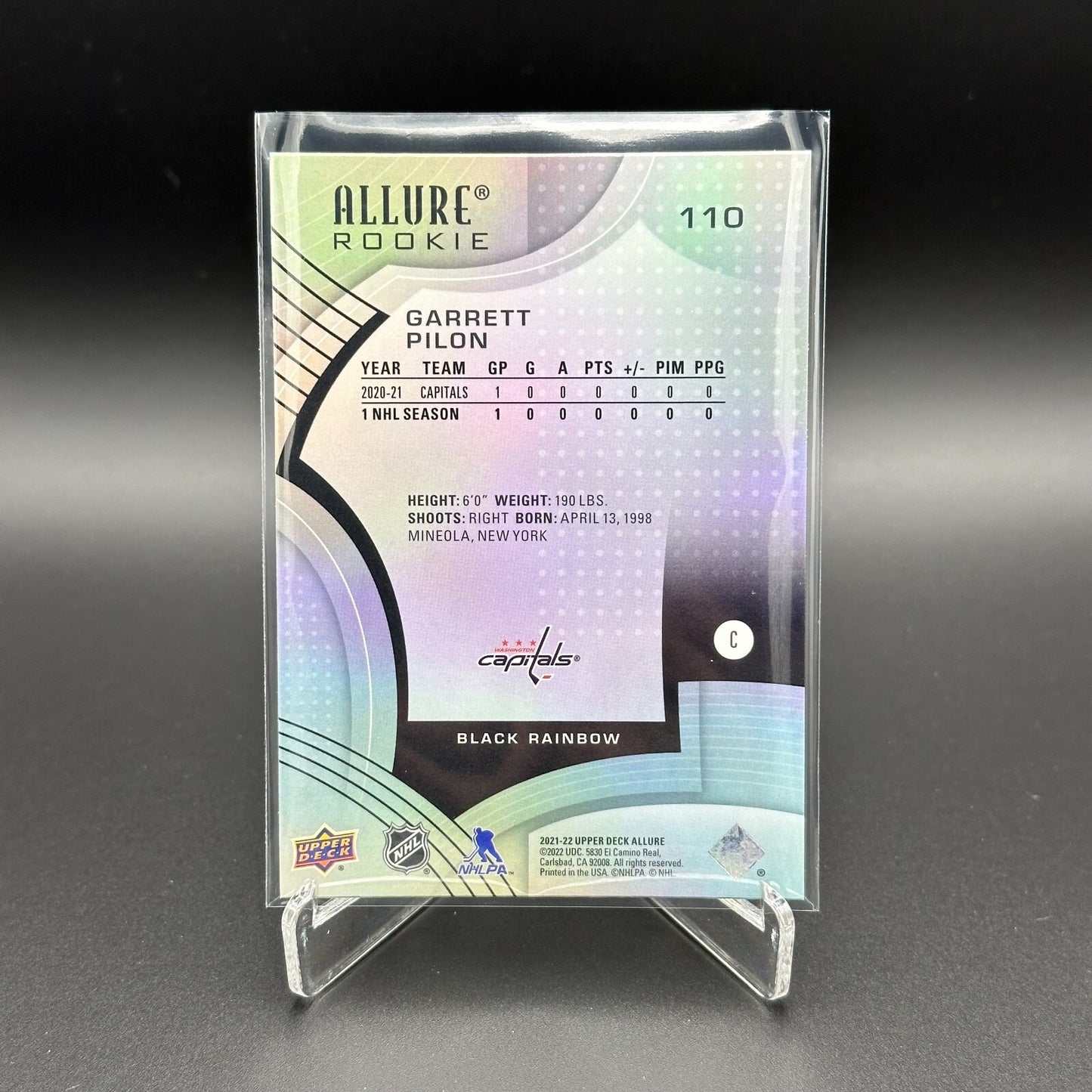 2021-22 UD Allure GARRETT PILON #110 Black Rainbow Rookie RC