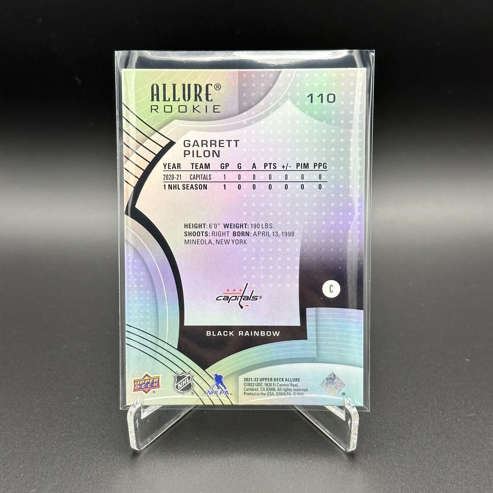 2021-22 UD Allure GARRETT PILON #110 Black Rainbow Rookie RC
