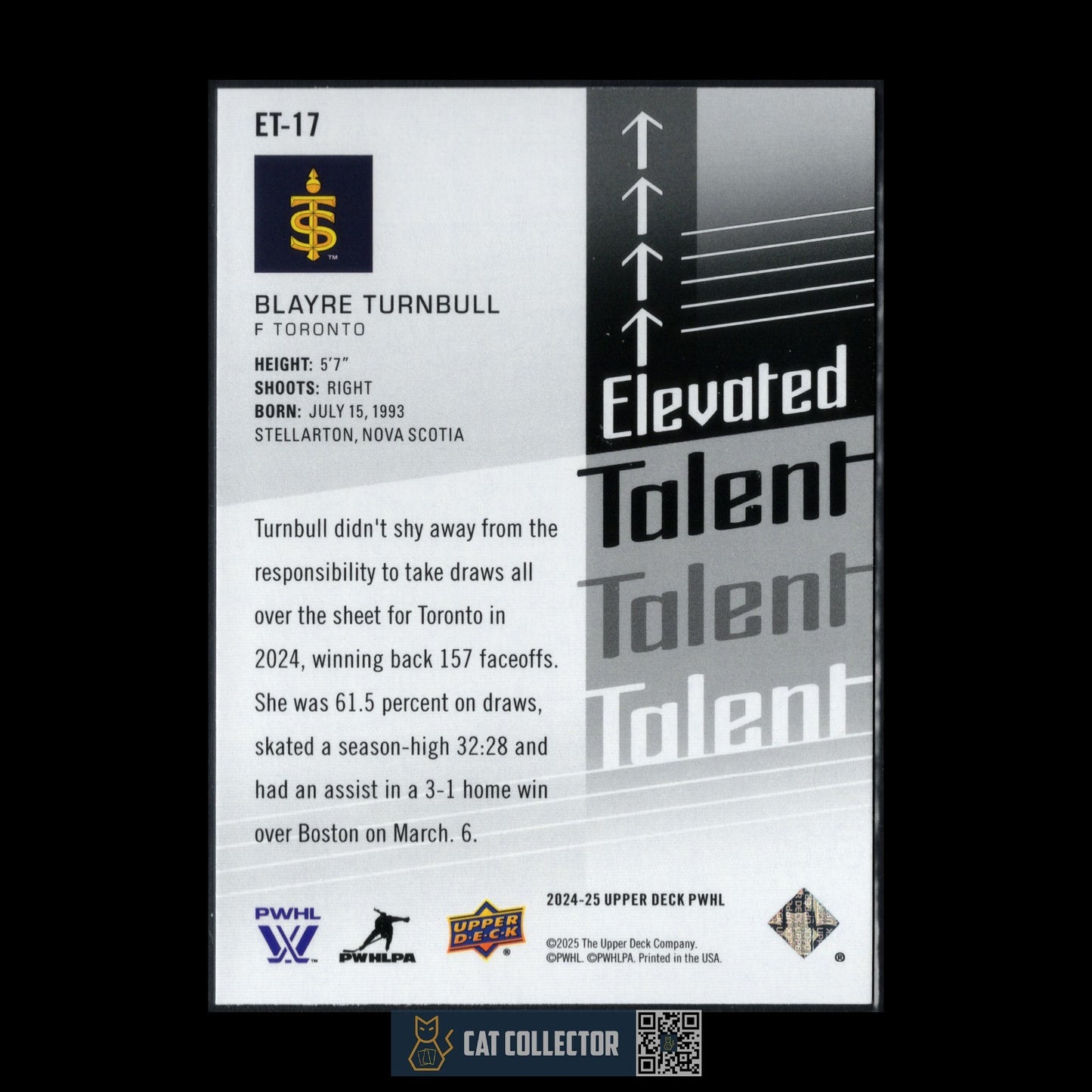 2024-25 Upper Deck PWHL BLAYRE TURNBULL #ET-17 Elevated Talent Toronto Sceptres
