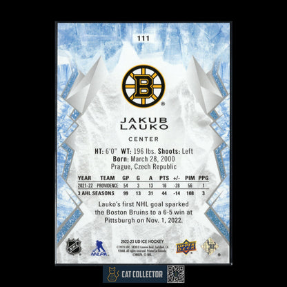 2022-23 UD Ice JAKUB LAUKO #111 Rookie RC - Boston Bruins