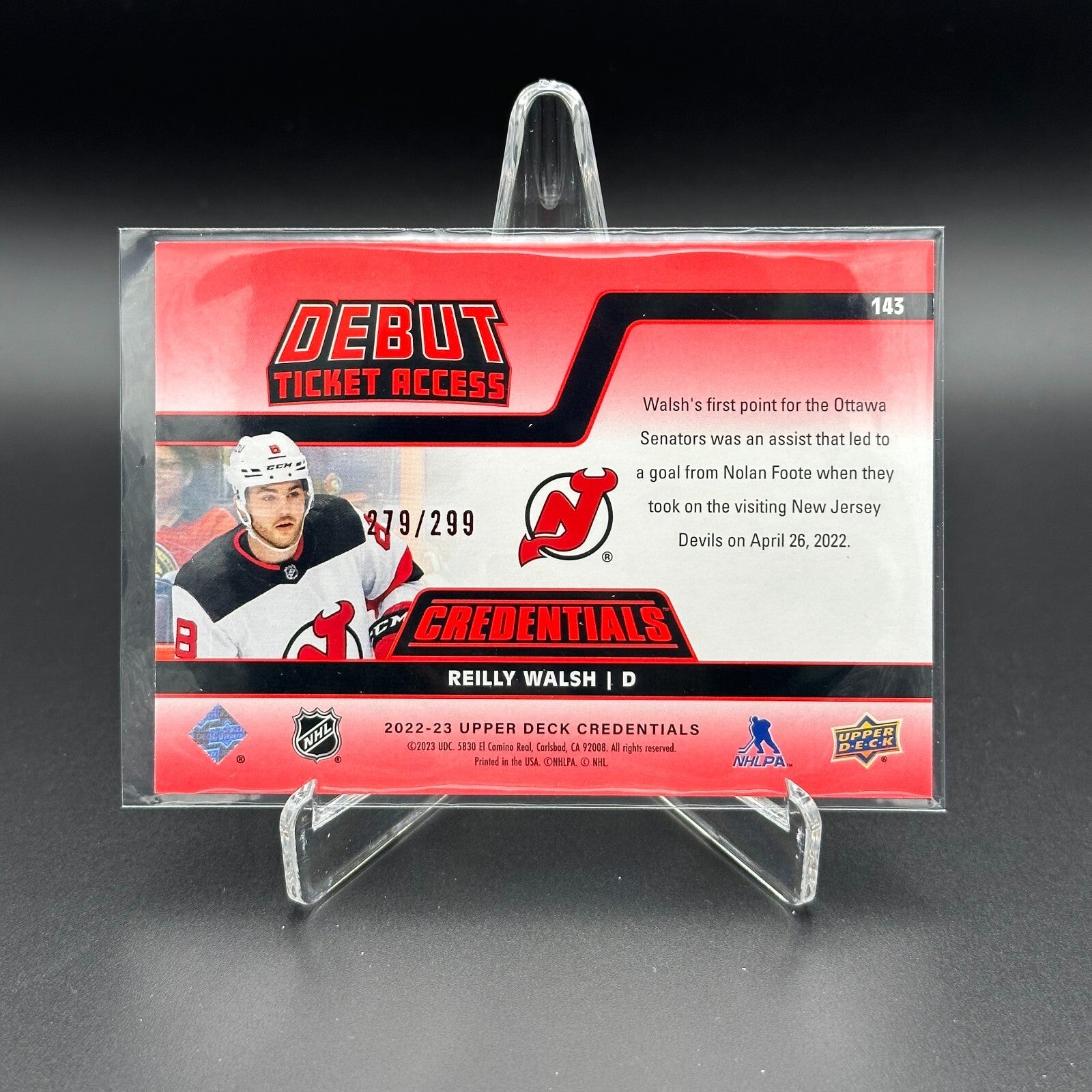 2022-23 UD Credentials REILLY WALSH #143 Debut Ticket Access Red RC 279/299