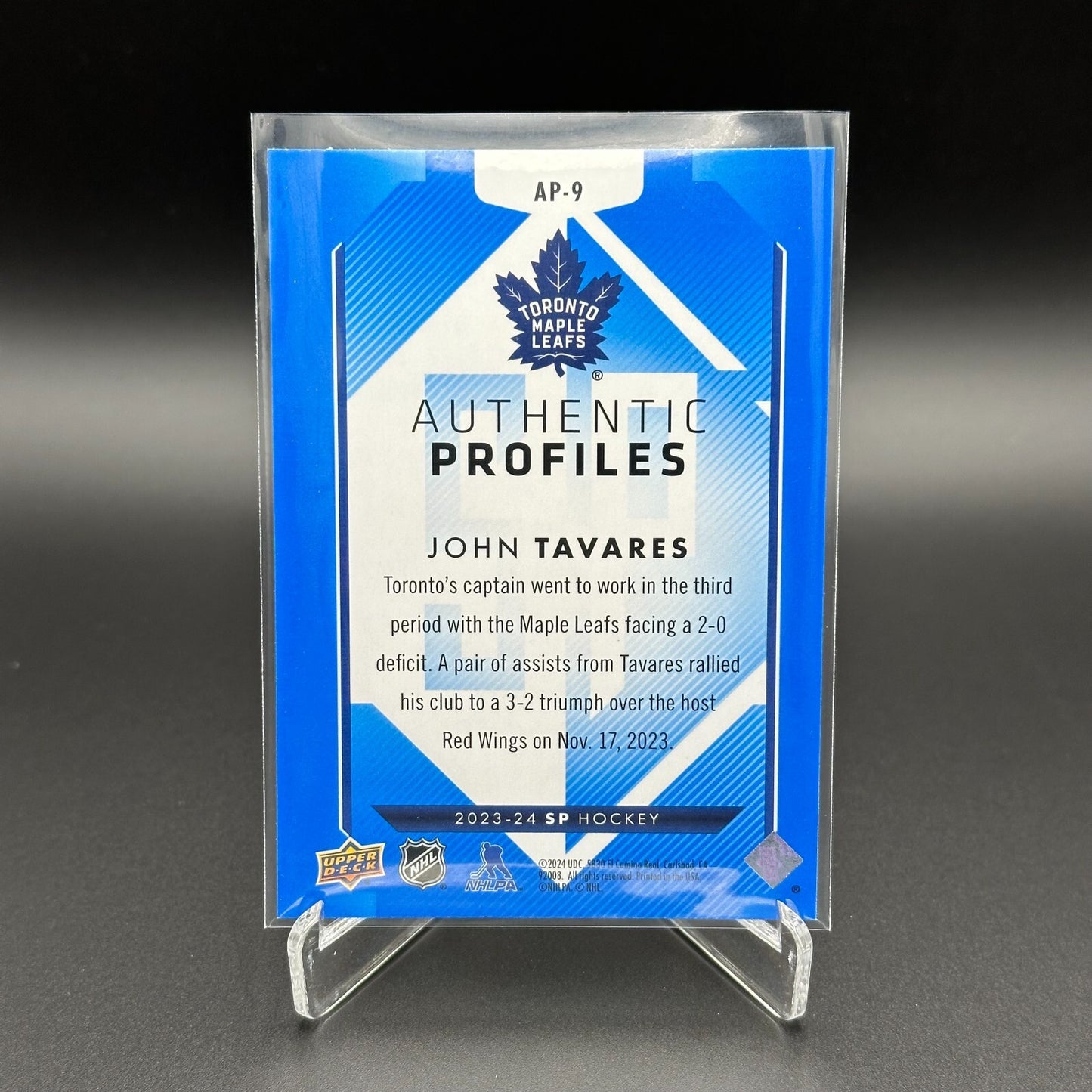 2023-24 UD SP Authentic JOHN TAVARES #AP-9 Authentic Profiles Blue