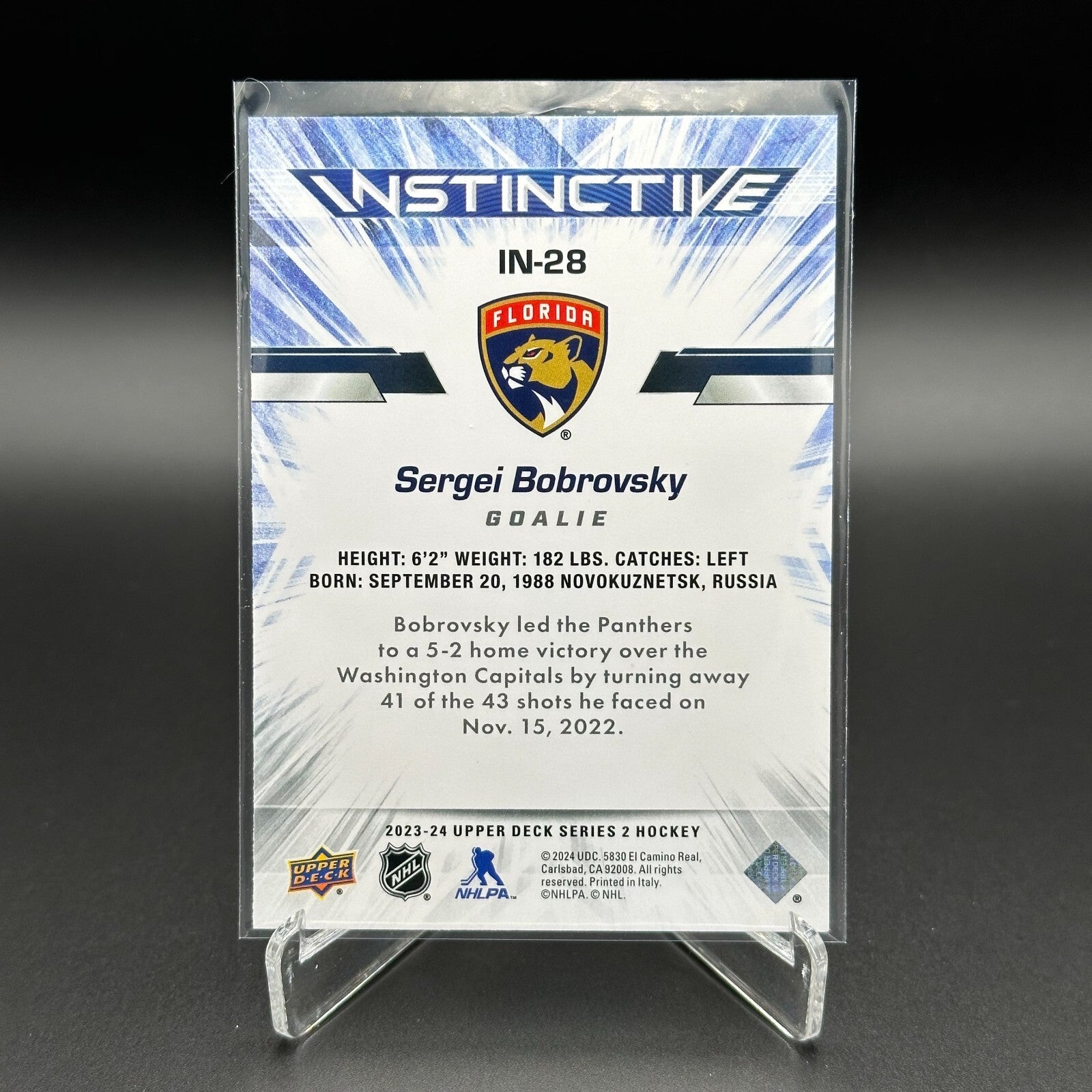 2023-24 UD Series 2 SERGEI BOBROVSKY #IN-28 Instinctive - Florida Panthers