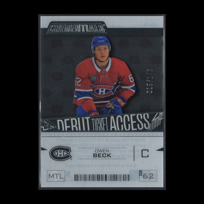 2023-24 UD Credentials OWEN BECK #DTA-OB Debut Ticket Access /149 Rookie RC