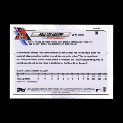 2021 Topps Series 1 DAULTON VARSHO #10 Rookie RC - Arizona Diamondbacks