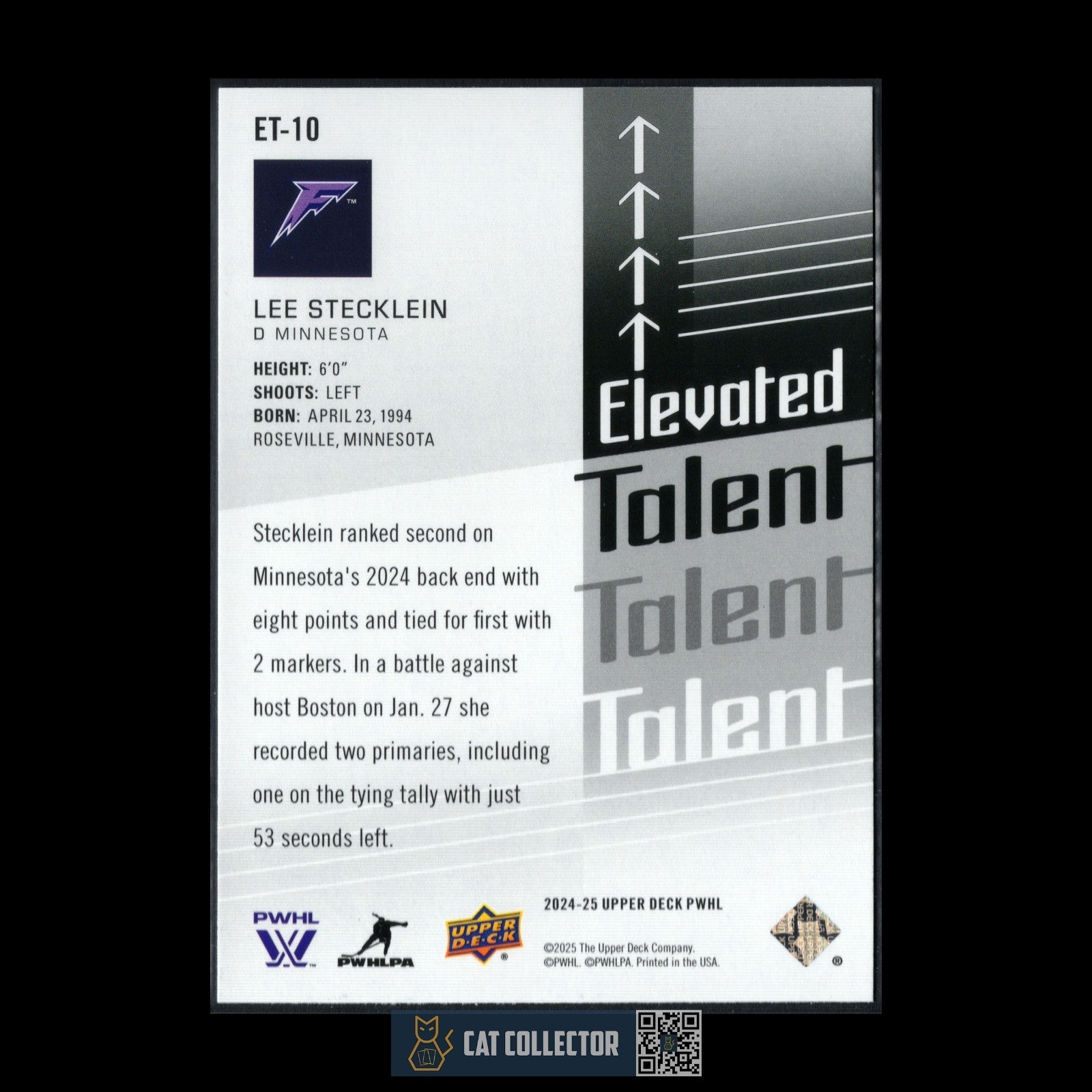 2024-25 UD PWHL LEE STECKLEIN #ET-10 Elevated Talent - Minnesota Frost