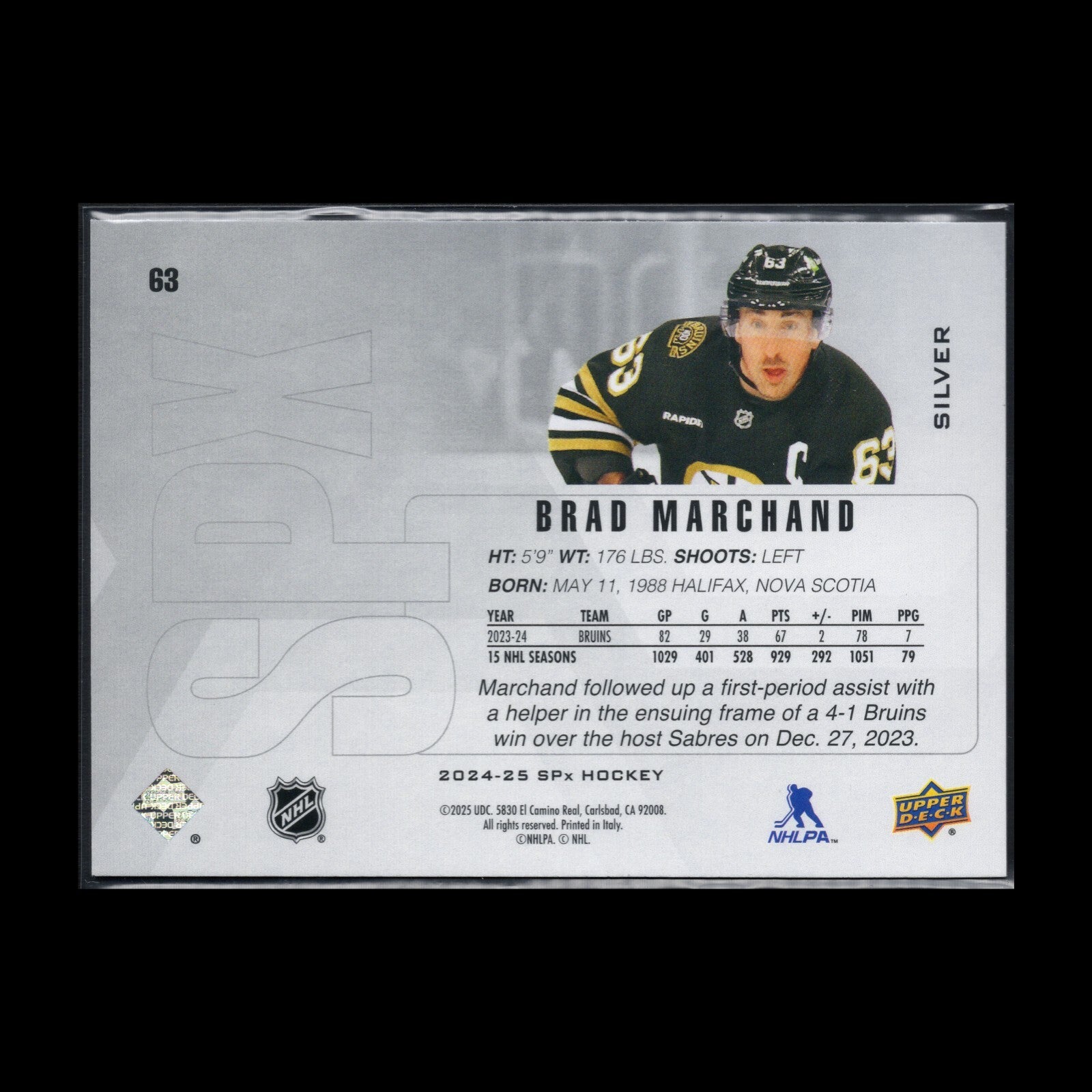 2024-25 Upper Deck SPx BRAD MARCHAND #63 Silver - Boston Bruins