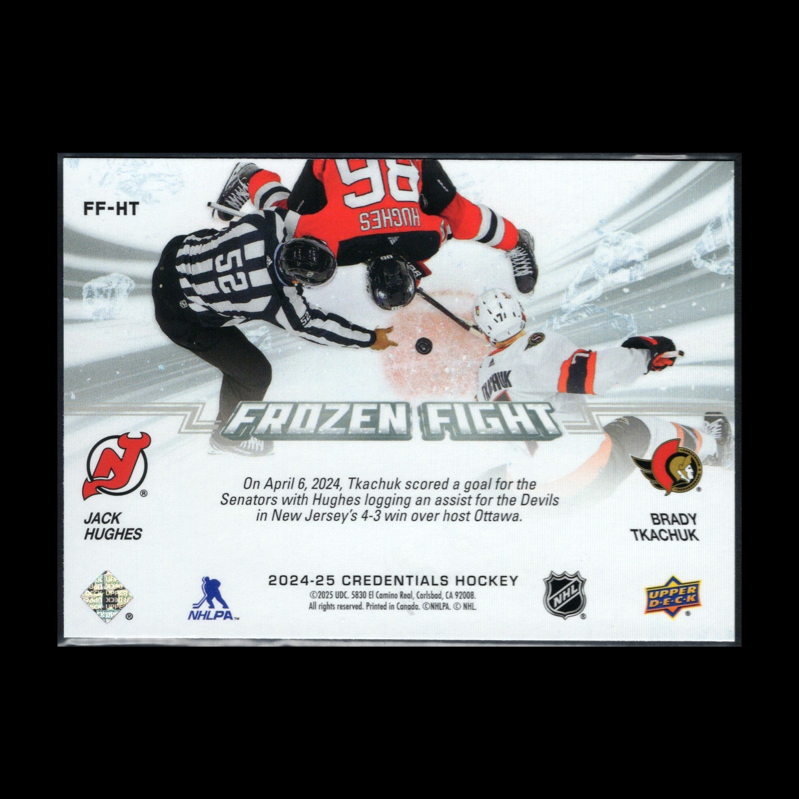2024-25 UD Credentials JACK HUGHES / BRADY TKACHUK #FF-HT Frozen Fight