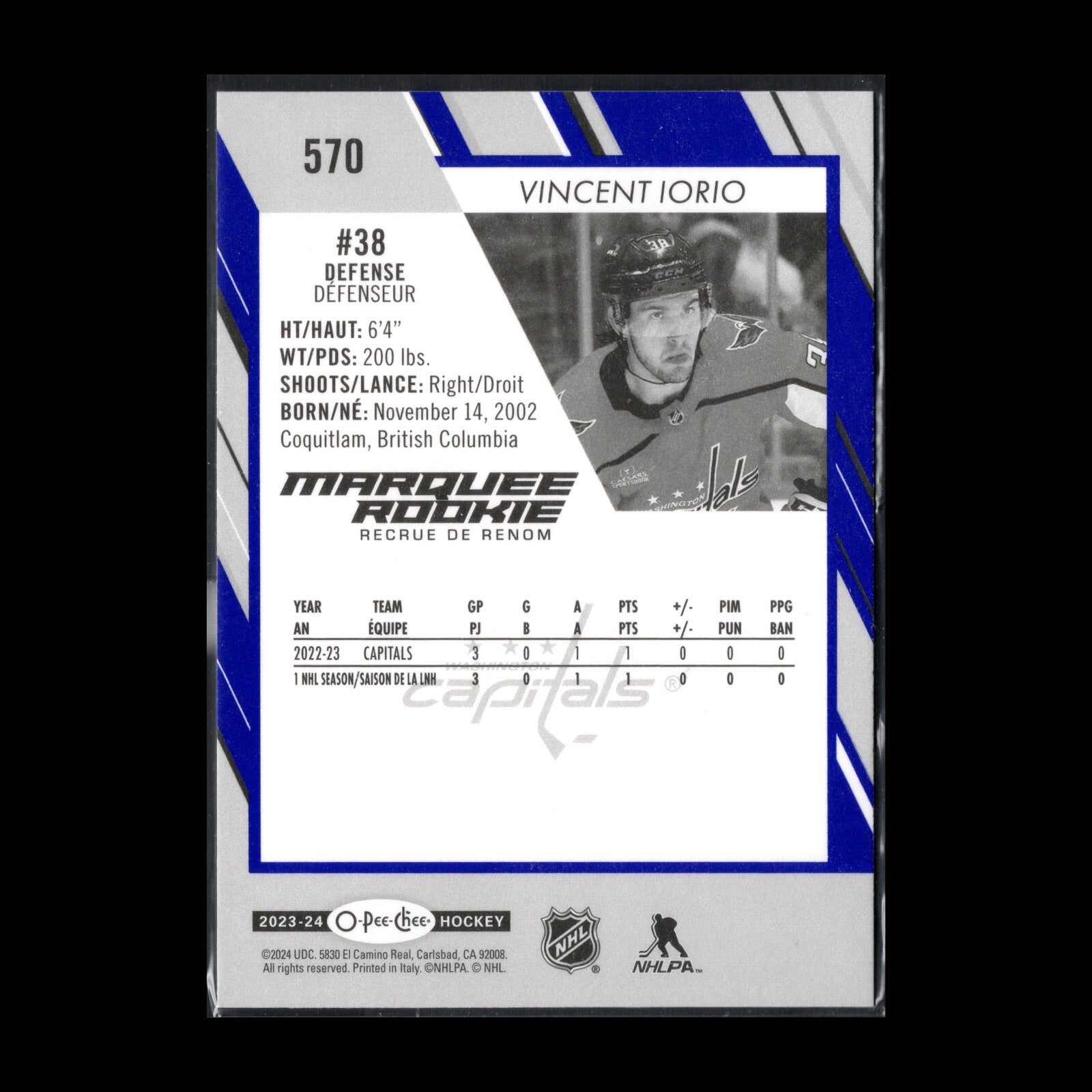2023-24 O-Pee-Chee VINCENT IORIO #570 Marquee Rookie Blue border parallel