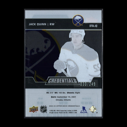 2022-23 UD Credentials JACK QUINN #DTA-JQ Debut Ticket Access Acetate /249