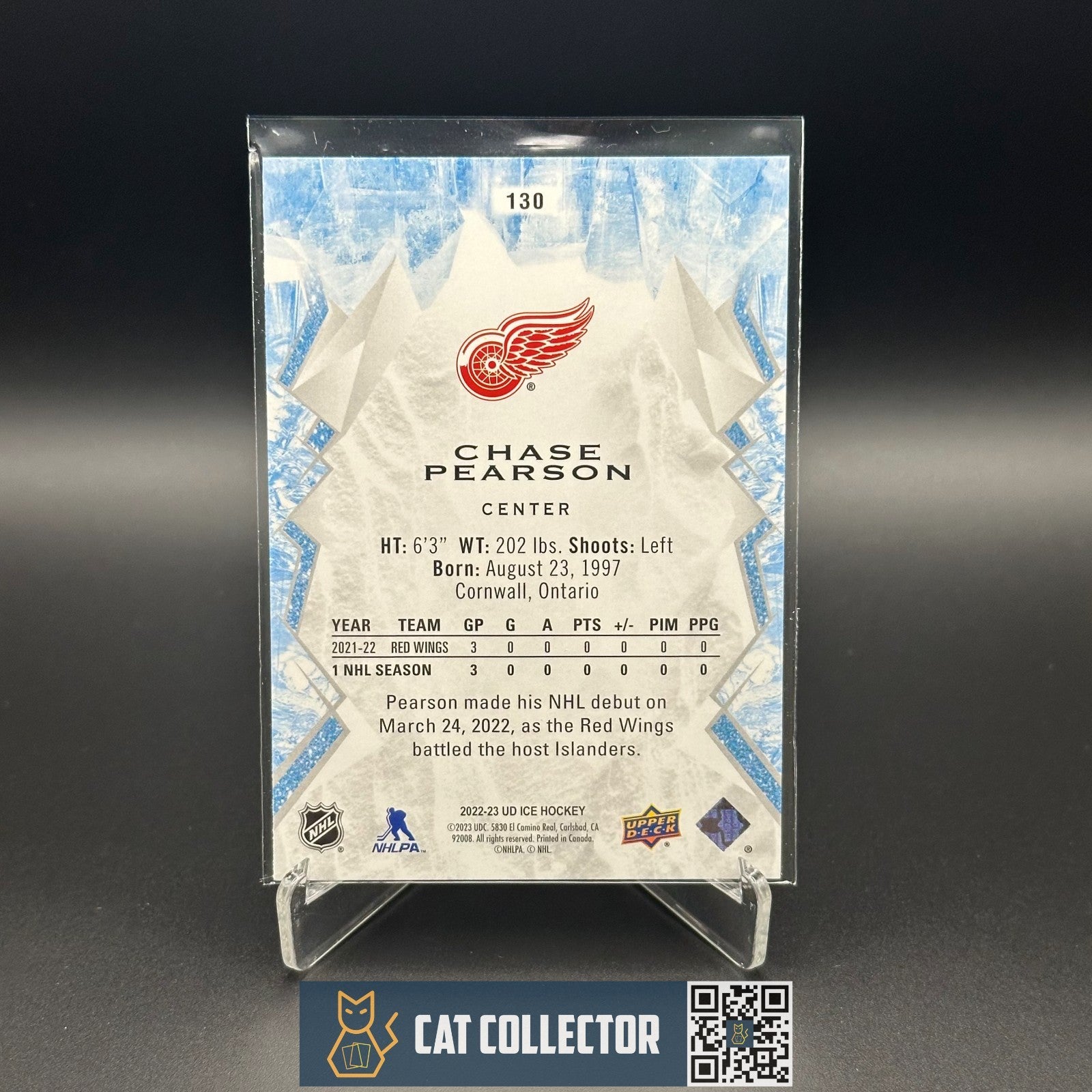 2022-23 UD Ice CHASE PEARSON #130 Green Rookie RC - Detroit Red Wings
