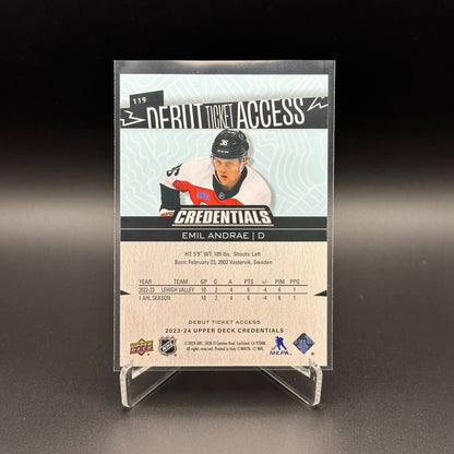 2023-24 UD Credentials EMIL ANDRAE #119 Debut Ticket Access Rookie RC /999