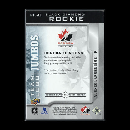 2020-21 UD Black Diamond ALEXIS LAFRENIERE #RTL-AL Team Logo Jumbo - Canada