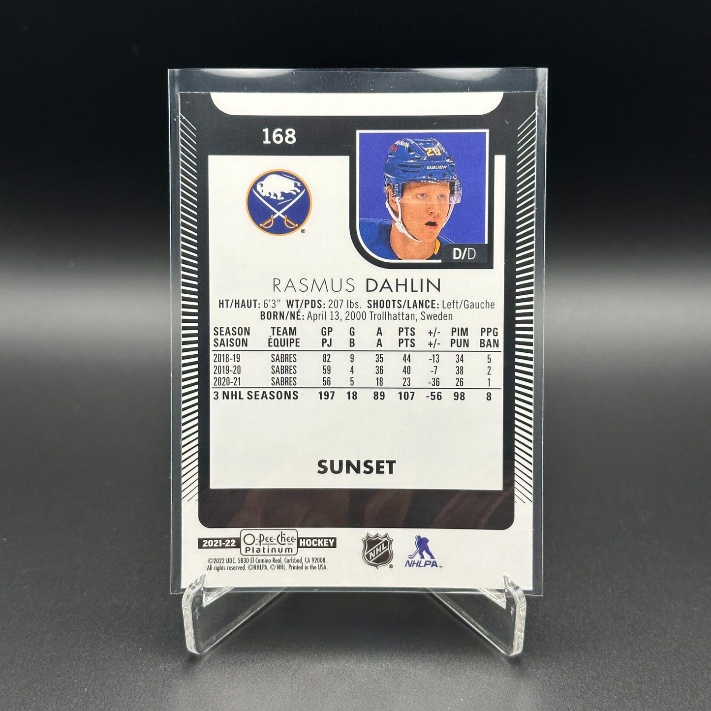 2021-22 O-Pee-Chee Platinum RASMUS DAHLIN #168 Sunset - Buffalo Sabres