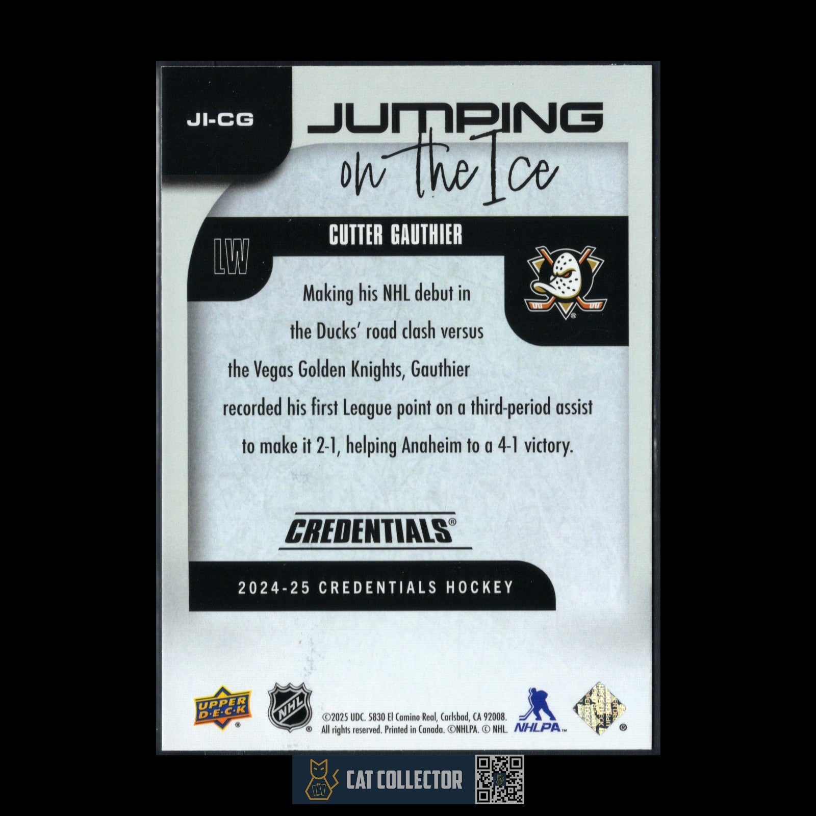 2024-25 UD Credentials CUTTER GAUTHIER #JI-CG Jumping on the ice Rookie RC