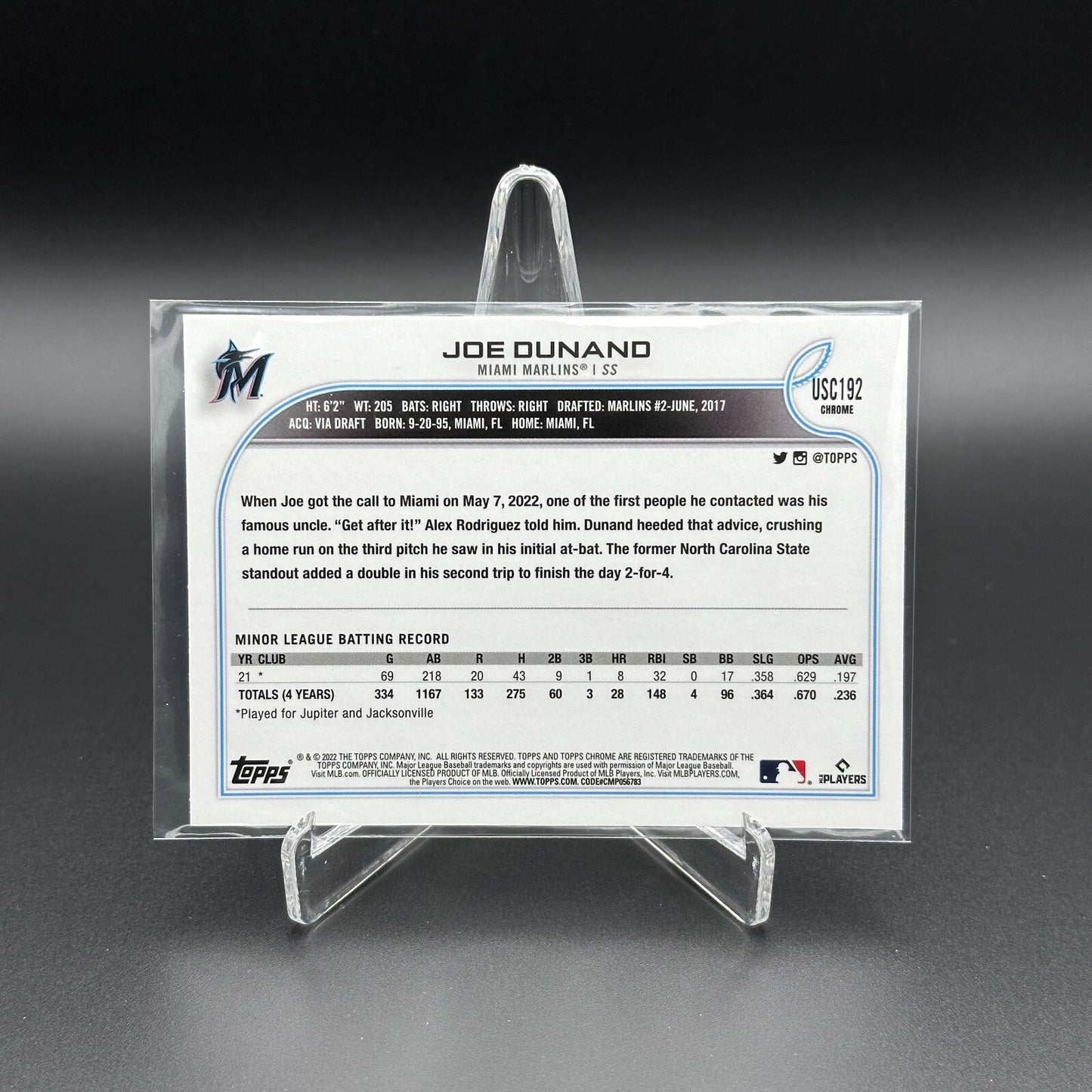 2022 Topps Chrome Updated Series JOE DUNAND #USC192 Purple Border Parallel