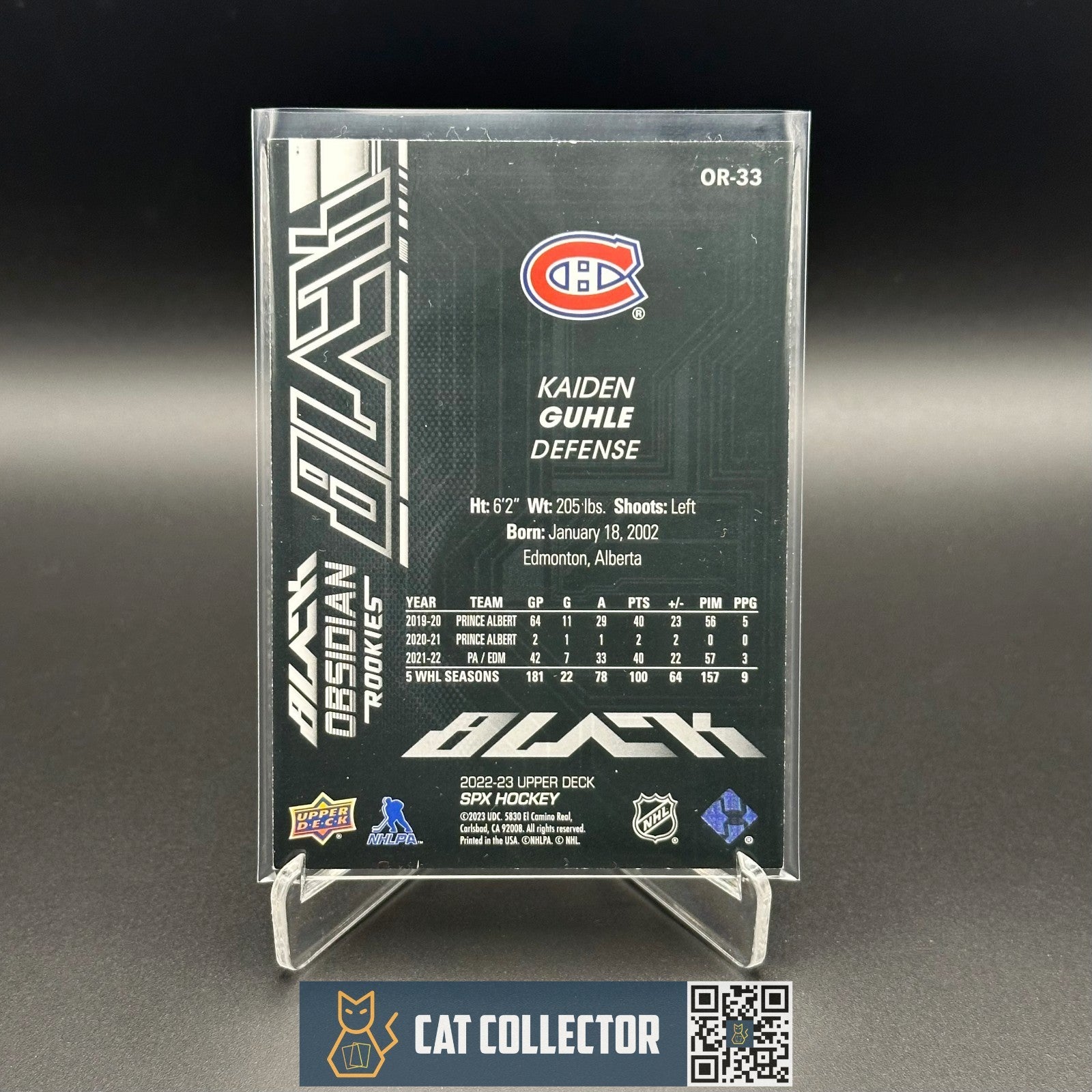 2022-23 UD SPx KAIDEN GUHLE #OR-33 Black Obsidian Rookies RC /499