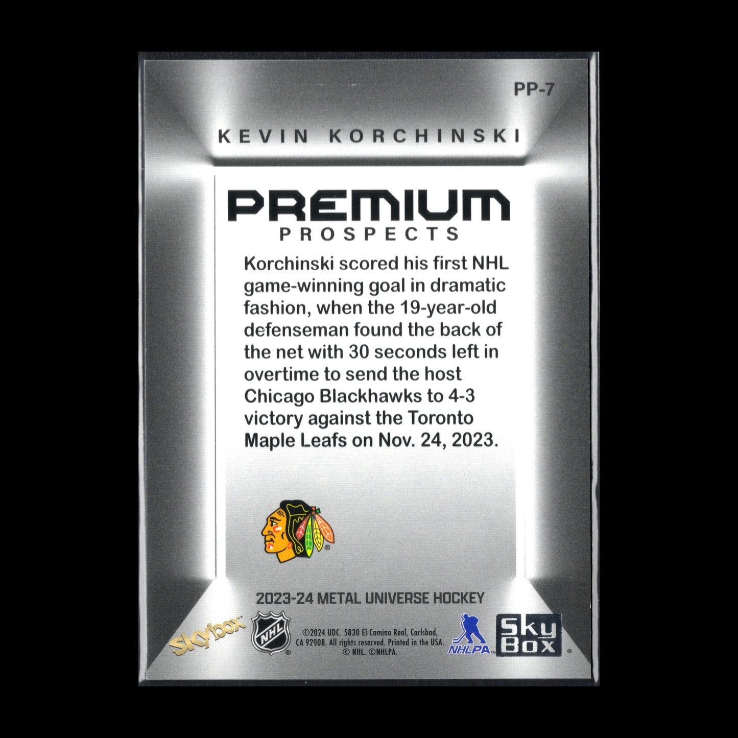 2023-24 SkyBox Metal Universe KEVIN KORCHINSKI #PP-7 Premium Prospects RC