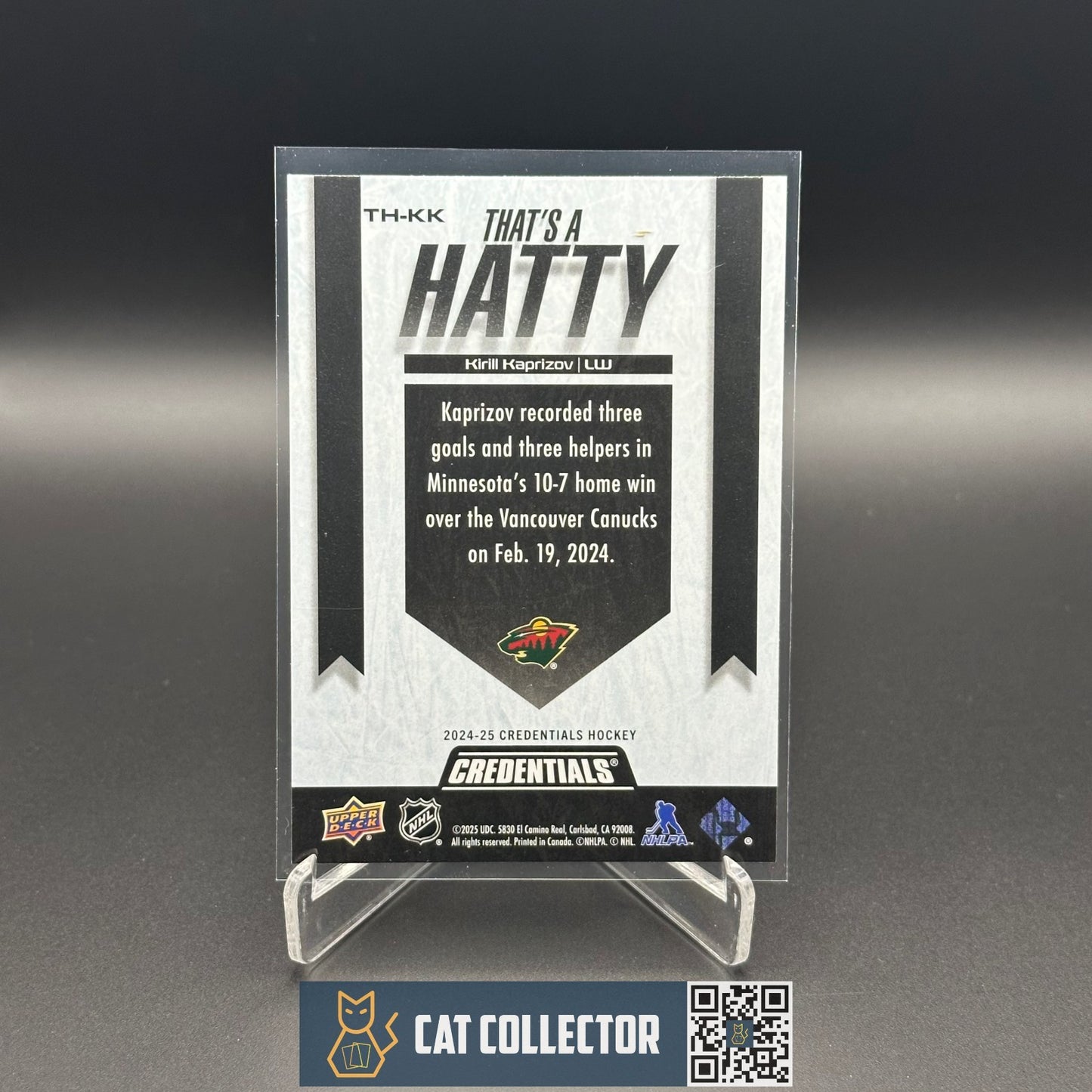 2024-25 UD Credentials KIRILL KAPRIZOV #TH-KK That's a Hatty - Minnesota Wild