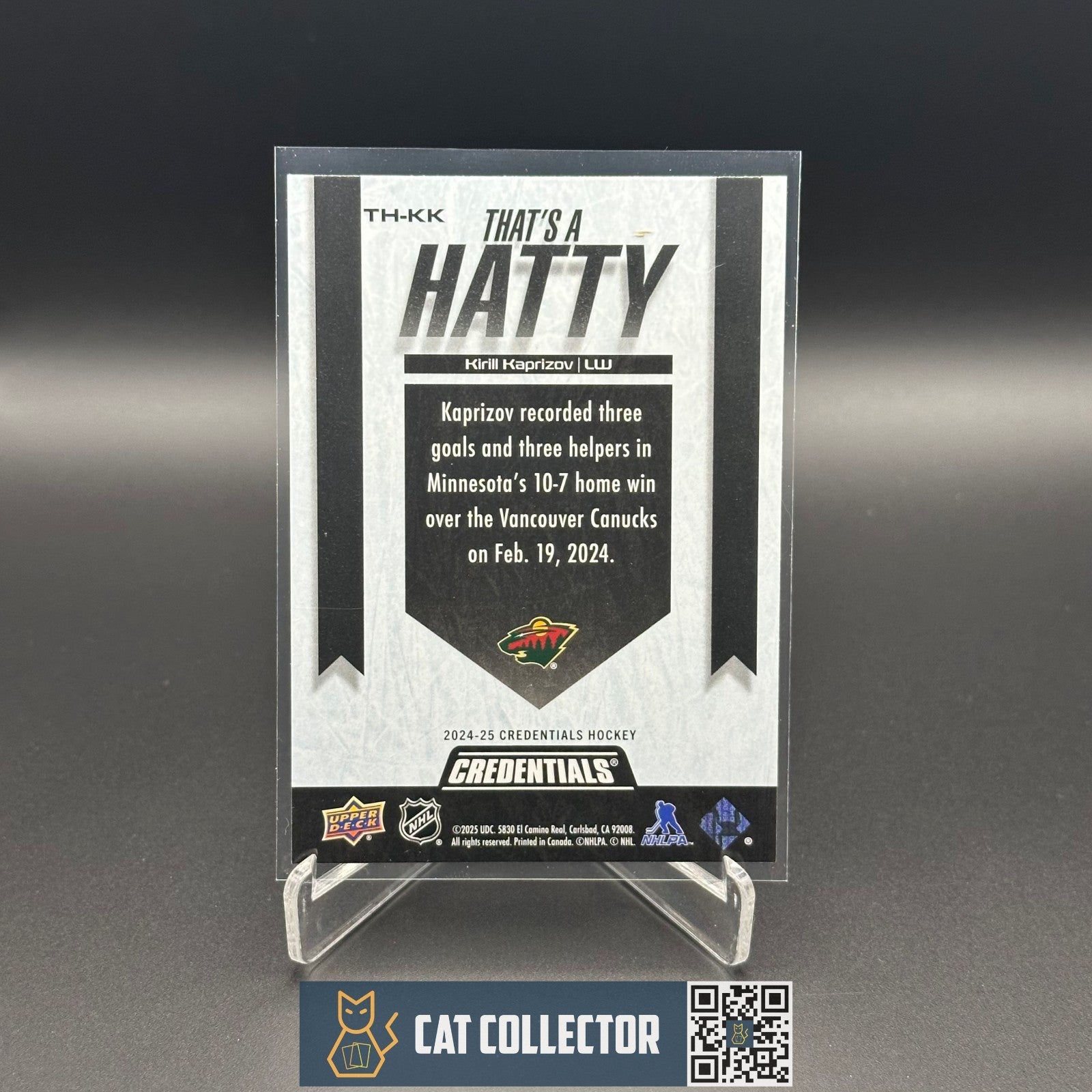 2024-25 UD Credentials KIRILL KAPRIZOV #TH-KK That's a Hatty - Minnesota Wild