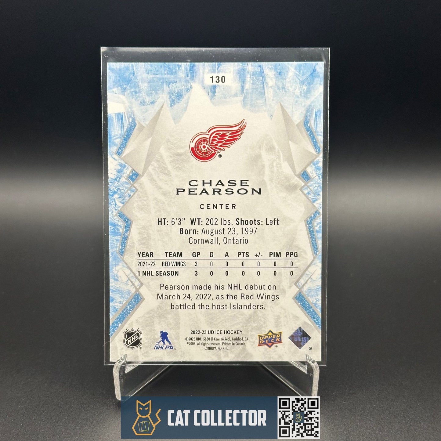 2022-23 UD Ice CHASE PEARSON #130 Orange Rookie RC - Detroit Red Wings