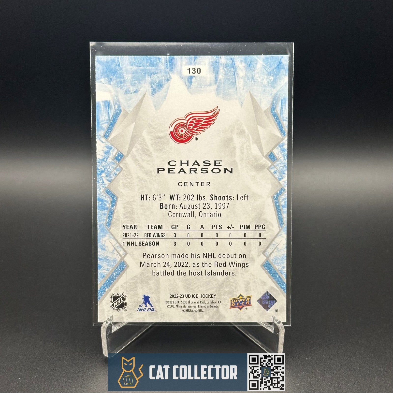 2022-23 UD Ice CHASE PEARSON #130 Orange Rookie RC - Detroit Red Wings