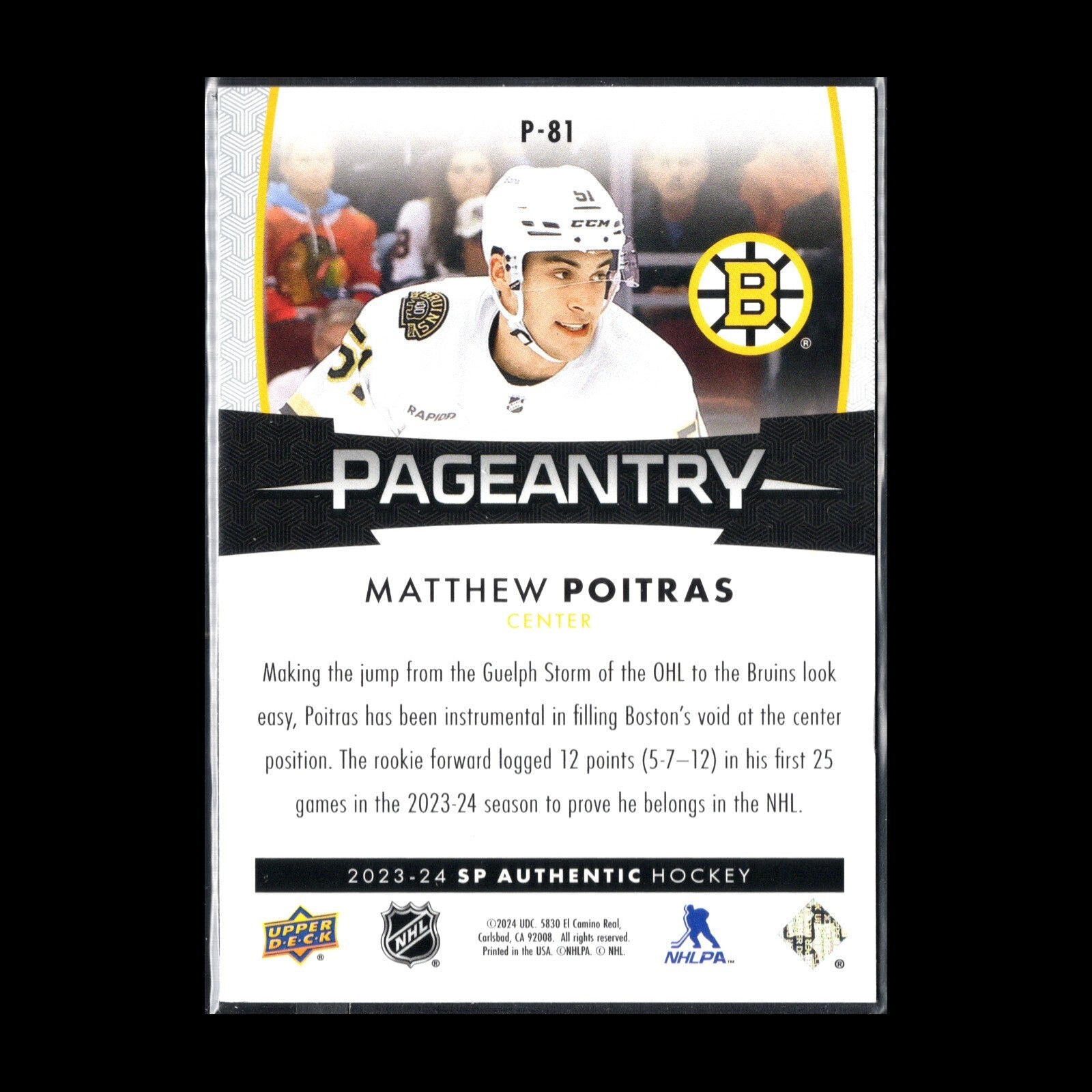 2023-24 UD SP Authentic MATTHEW POITRAS #P-81 Pageantry - Boston Bruins