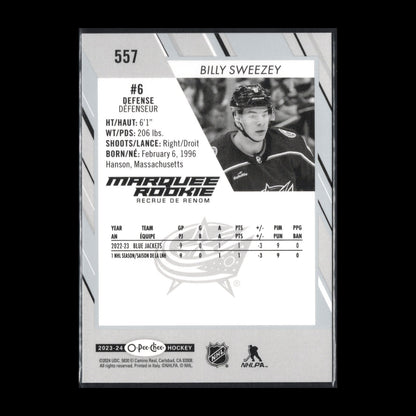 2023-24 O-Pee-Chee BILLY SWEEZEY #557 Marquee rookie RC - Columbus Blue Jackets