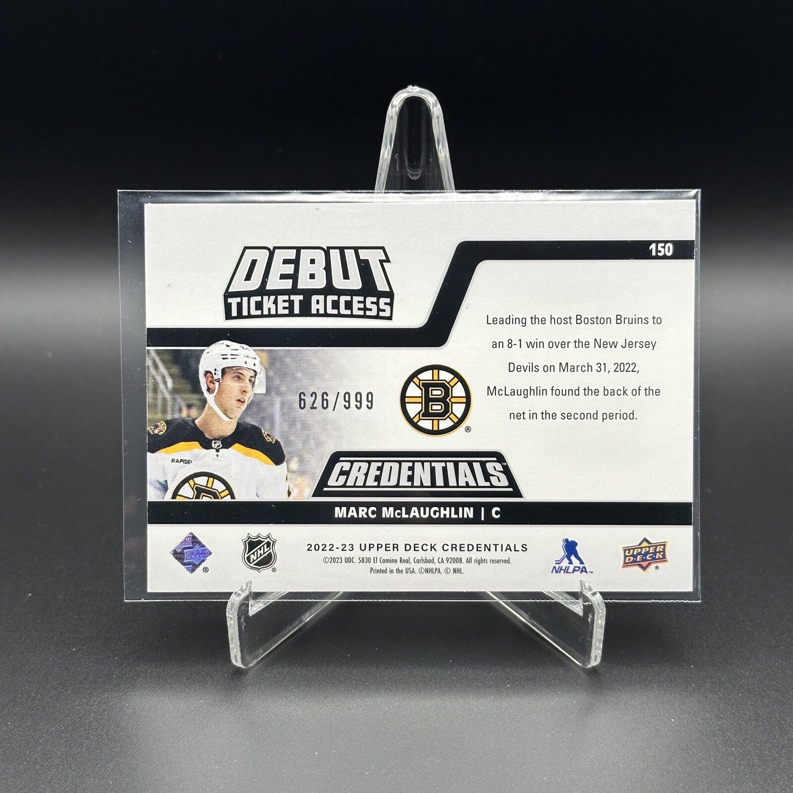 2022-23 UD Credentials MARC MCLAUGHLIN #150 Horizontal Debut Ticket Access /999