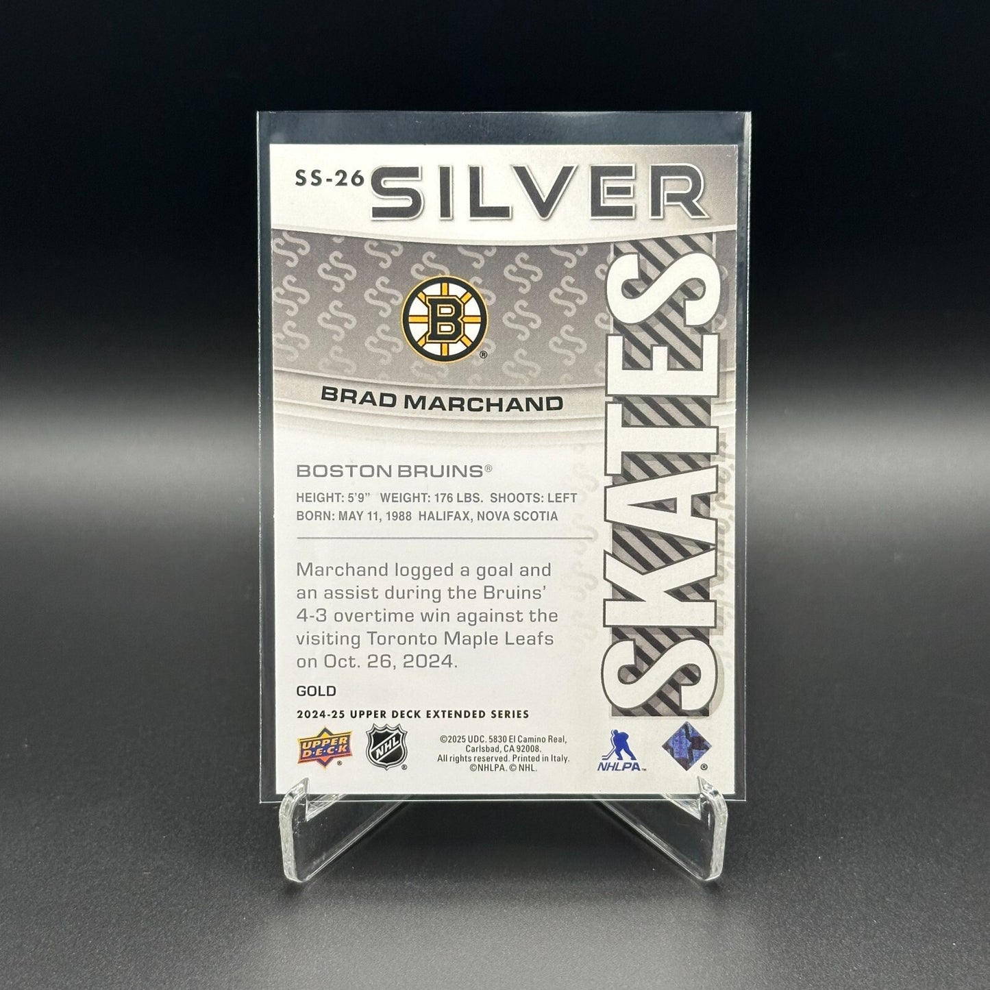2024-25 UD Extended series BRAD MARCHAND #SS-26 Silver Skates Gold /250