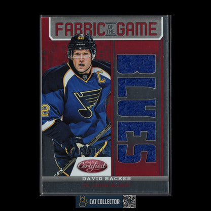 2012-13 Panini Certified DAVID BACKES #FOG-BAC Fabris of the game /150 Jersey