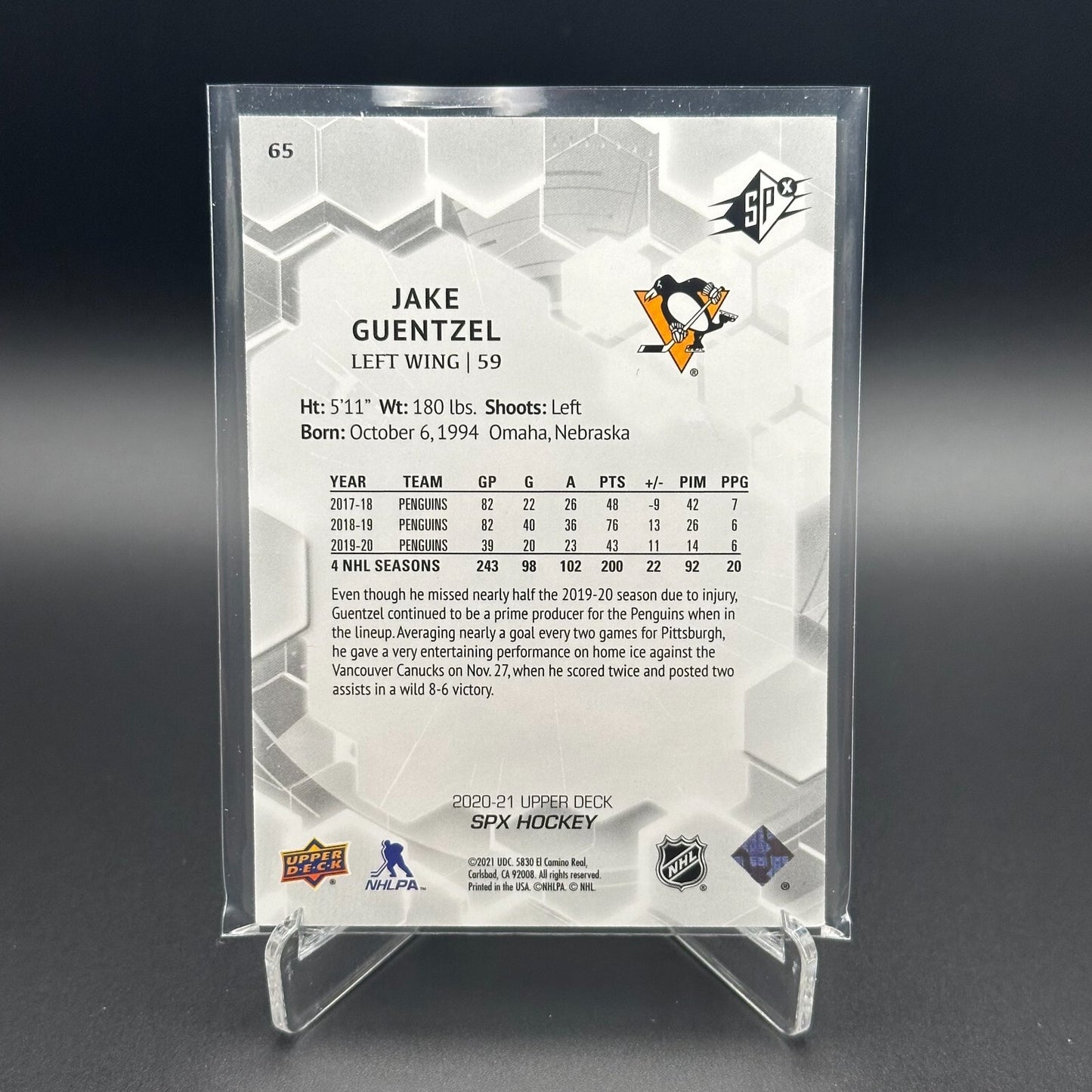 2020-21 Upper Deck SPx JAKE GUENTZEL #65 /299 - Pittsburgh Penguins