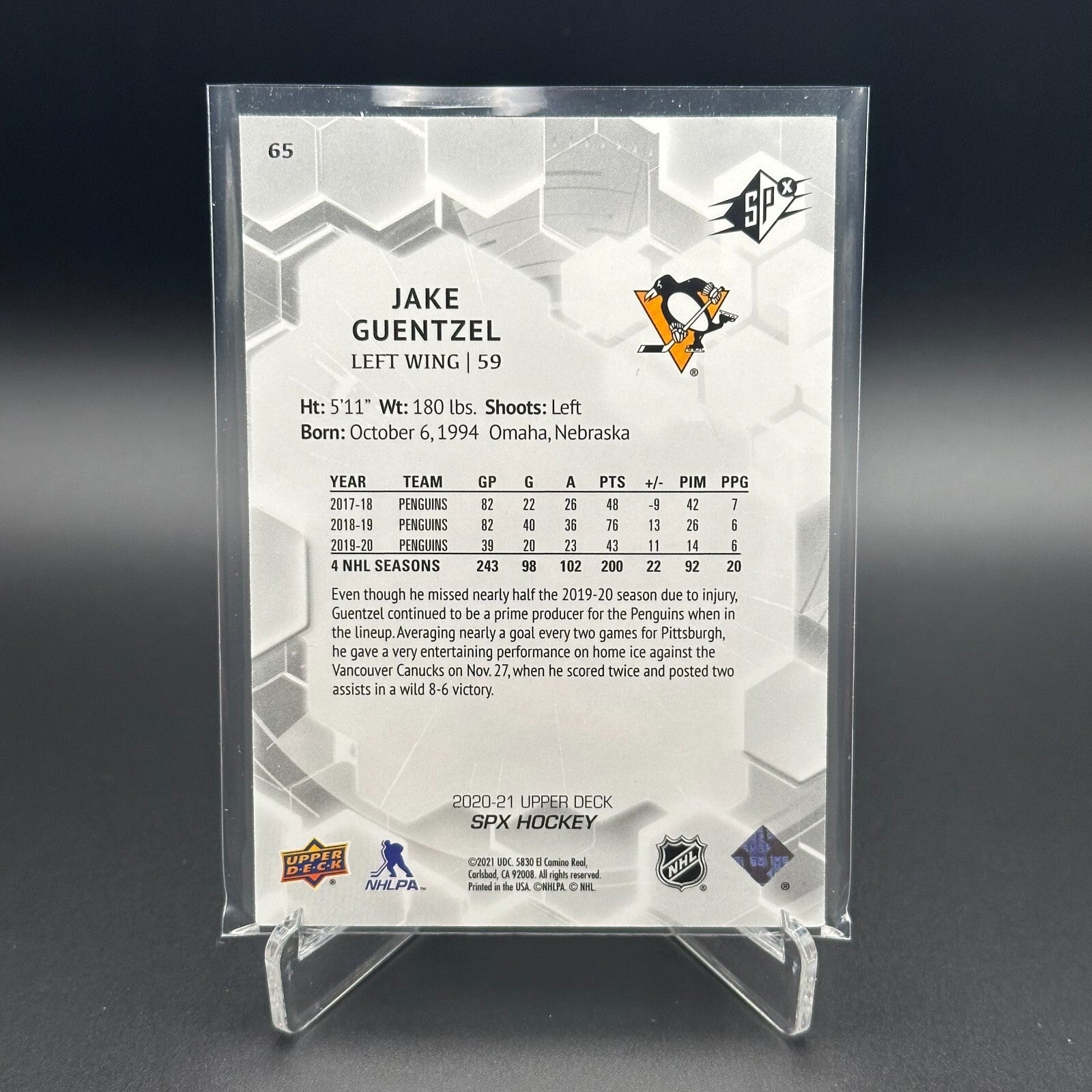 2020-21 Upper Deck SPx JAKE GUENTZEL #65 /299 - Pittsburgh Penguins