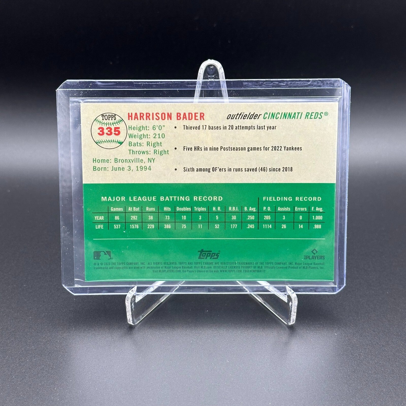 2023 Topps Chrome Platinum Anniv. HARRISON BADER #335 Speckle Refractor /150