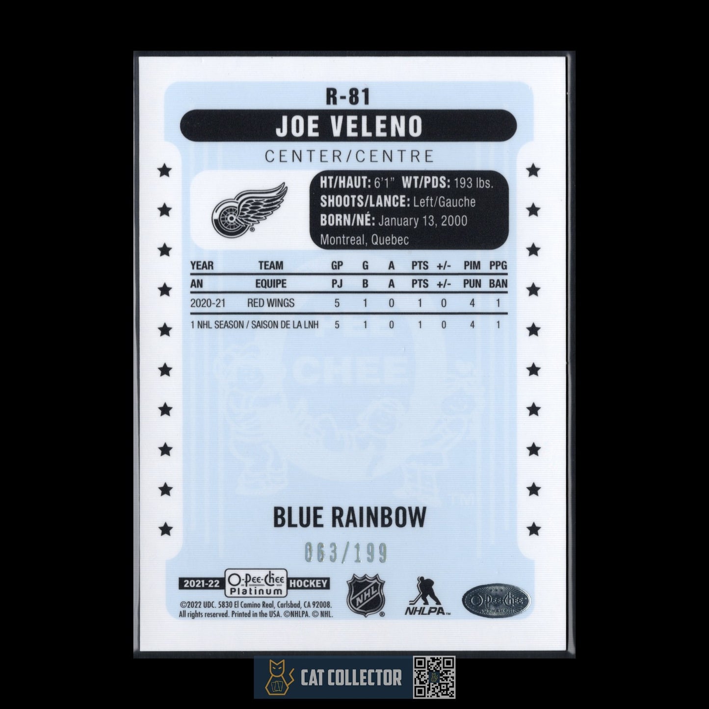 2021-22 O-Pee-Chee Platinum JOE VELENO #R-81 Retro Blue Rainbow Rookie RC /199